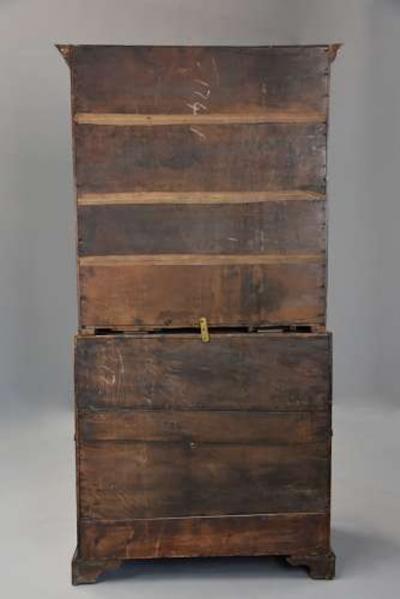 Superb English 18thc burr walnut bureau bookcase with original patina