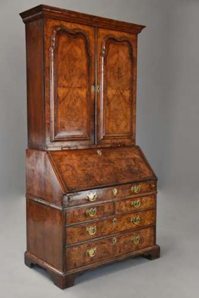Superb English 18thc burr walnut bureau bookcase with original patina