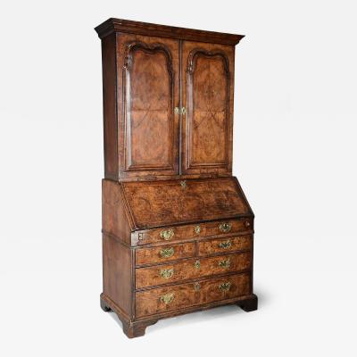 Superb English 18thc burr walnut bureau bookcase with original patina