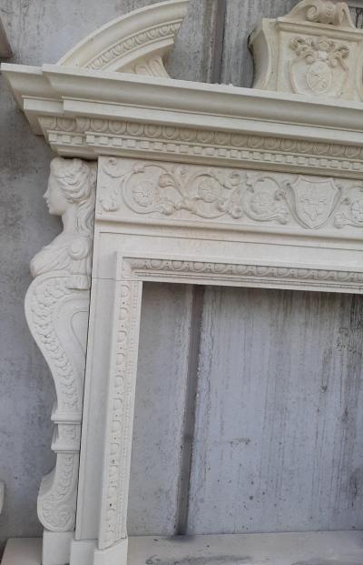 Superb Italian Stone Neoclassical Style Fireplace