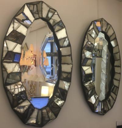 Superb Pair of Old Oxidized Faceted Mirrors