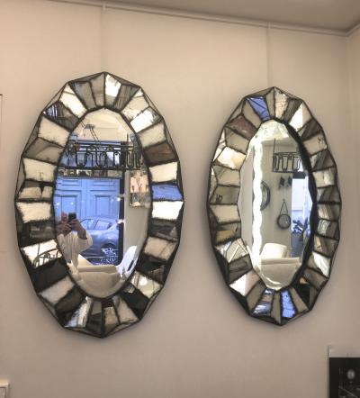 Superb Pair of Old Oxidized Faceted Mirrors