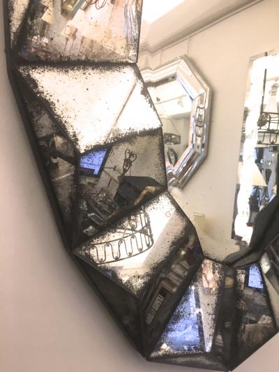 Superb Pair of Old Oxidized Faceted Mirrors