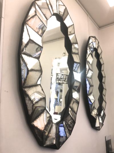 Superb Pair of Old Oxidized Faceted Mirrors