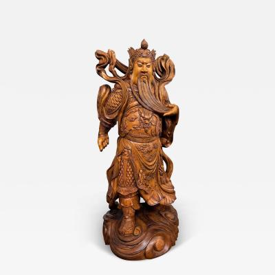 Superb Quality Chinese Carved Wood Sculpture of a Warrior