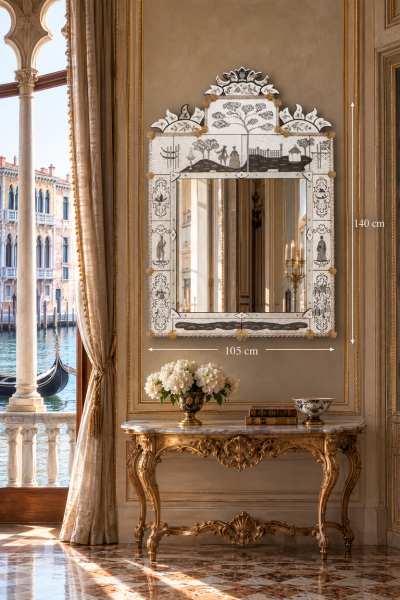 Superb Venetian Etched Murano Glass Mirror