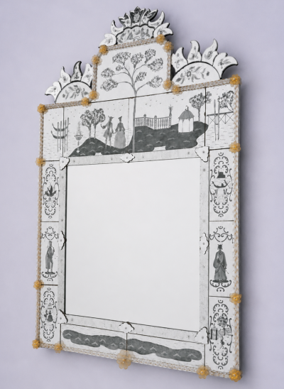 Superb Venetian Etched Murano Glass Mirror