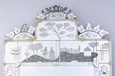 Superb Venetian Etched Murano Glass Mirror