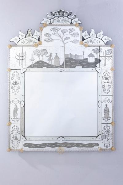 Superb Venetian Etched Murano Glass Mirror