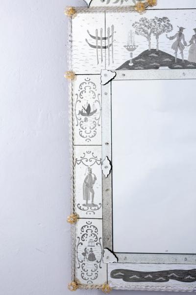 Superb Venetian Etched Murano Glass Mirror