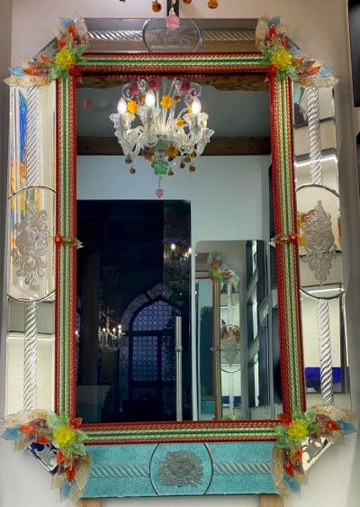 Superb Venetian Multicolor Murano Glass Mirror