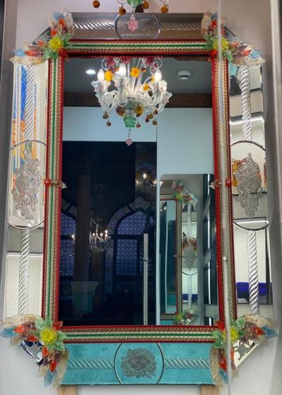 Superb Venetian Multicolor Murano Glass Mirror