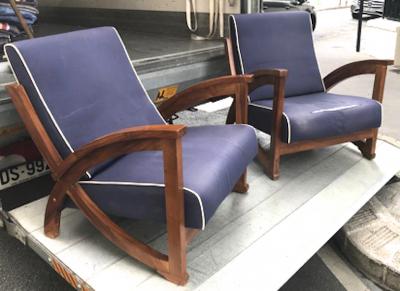 Superb modernist pair of lounge chairs in vintage condition