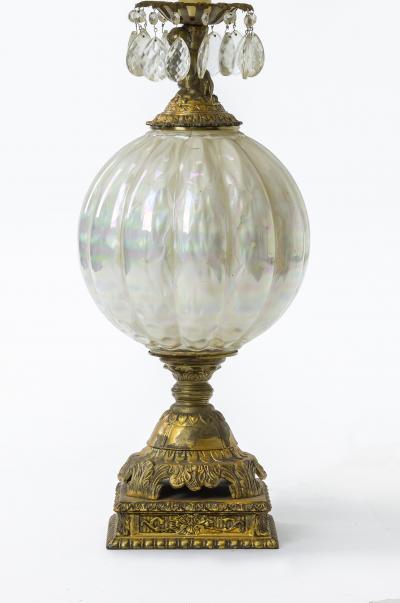 Superb mother of pearl glass pair of gold and crystal lamp
