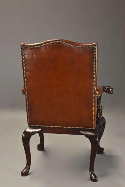 Superb quality George II style mahogany Gainsborough leather open armchair