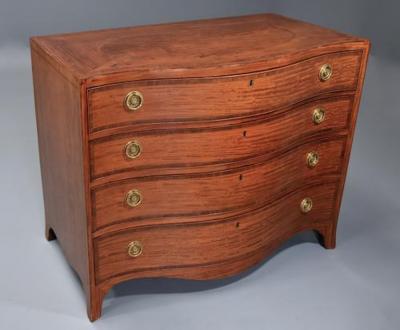 Superb quality serpentine shaped satinwood gentlemans dressing chest