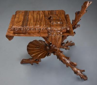 Superb rare late 19thc Italian finely carved pine Grotto work table