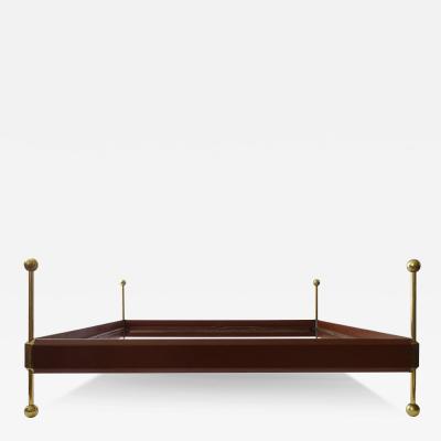 Surreal Italian 1960s Brass and Faux Leather Double Bed