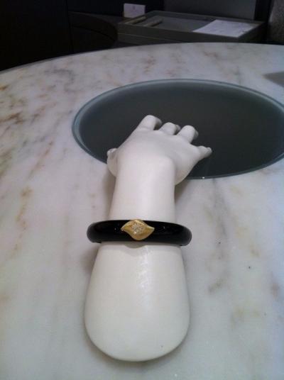 Susan Sadler Susan Sadler Magnetic Black Bakelite Diamond Gold Insight Cuff Bracelet