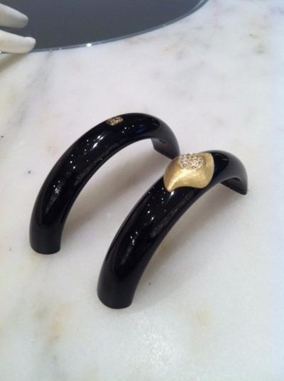 Susan Sadler Susan Sadler Magnetic Black Bakelite Diamond Gold Insight Cuff Bracelet