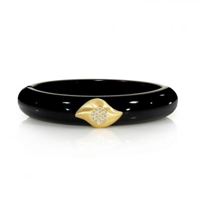 Susan Sadler Susan Sadler Magnetic Black Bakelite Diamond Gold Insight Cuff Bracelet