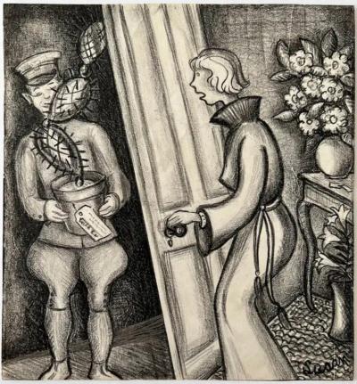 Susan Willard Flint Surprised Woman with Cactus 1920s Female Illustrator