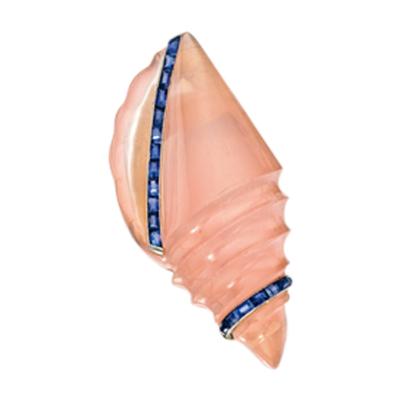 Suzanne Belperron Rose Quartz Sapphire Shell Brooch by Suzanne Belperron circa 1960