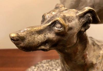 Suzanne Bizard Art Deco Greyhound Dogs Bronze Sculpture by S Bizard