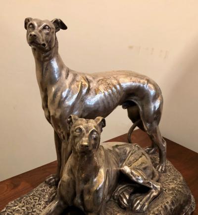 Suzanne Bizard Art Deco Greyhound Dogs Bronze Sculpture by S Bizard