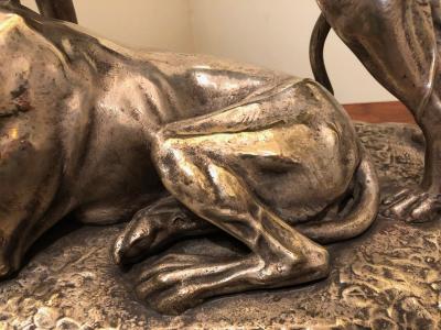 Suzanne Bizard Art Deco Greyhound Dogs Bronze Sculpture by S Bizard