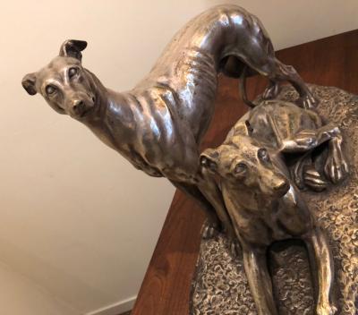 Suzanne Bizard Art Deco Greyhound Dogs Bronze Sculpture by S Bizard