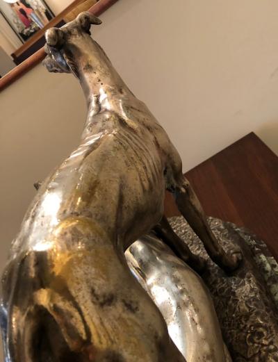 Suzanne Bizard Art Deco Greyhound Dogs Bronze Sculpture by S Bizard