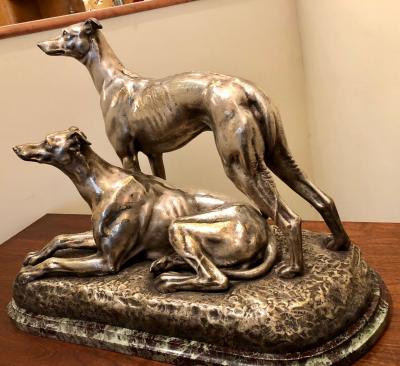 Suzanne Bizard Art Deco Greyhound Dogs Bronze Sculpture by S Bizard