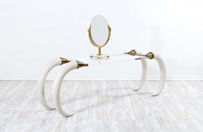 Suzanne Dahl and Jerry Barich 1970s Modernist Faux Elephant Tusk Brass Lucite Console Table