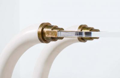 Suzanne Dahl and Jerry Barich 1970s Modernist Faux Elephant Tusk Brass Lucite Console Table