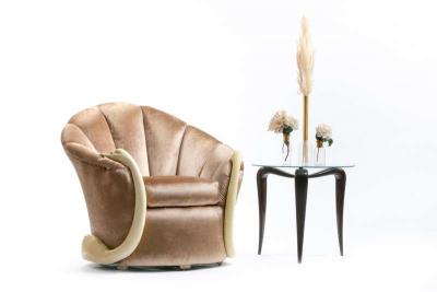 Suzanne Geismar Suzanne Geismar Swan Leda Lounge Chairs in Mink Velvet and Ivory Parchment Swans