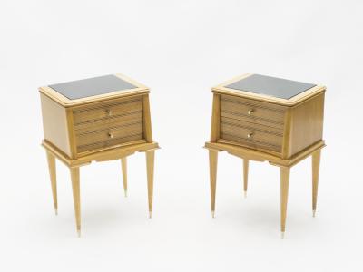 Suzanne Guiguichon French sycamore Night Stands 2 drawers Attr Suzanne Guiguichon 1950s