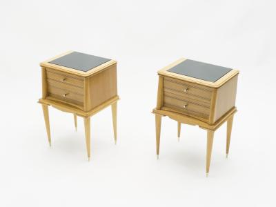 Suzanne Guiguichon French sycamore Night Stands 2 drawers Attr Suzanne Guiguichon 1950s