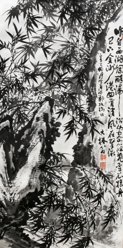 Suzuki Hyakunen Bamboo Rocks and Stream dated 1881