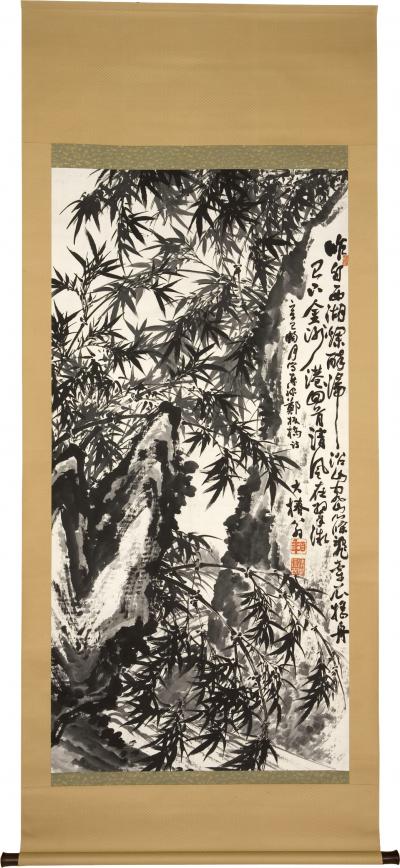 Suzuki Hyakunen Bamboo Rocks and Stream dated 1881