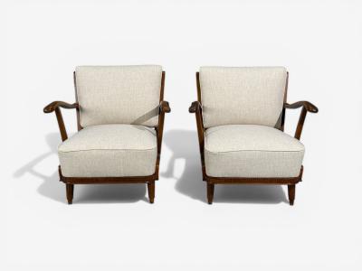 Svante Skogh Lounge Chairs Beige Linen Beech Sweden 1945