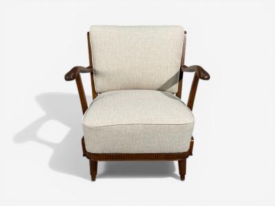 Svante Skogh Lounge Chairs Beige Linen Beech Sweden 1945
