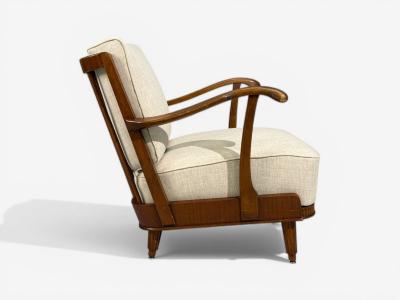 Svante Skogh Lounge Chairs Beige Linen Beech Sweden 1945