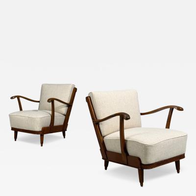 Svante Skogh Lounge Chairs Beige Linen Beech Sweden 1945