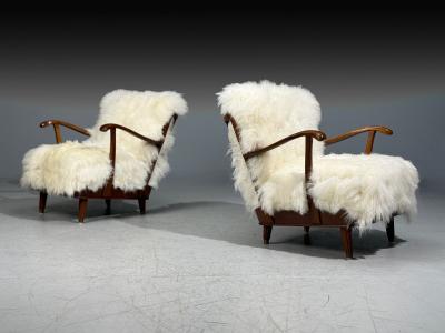 Svante Skogh Lounge Chairs Mongolian Fur Beech Sweden 1945