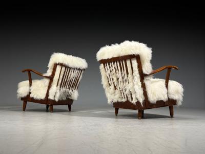 Svante Skogh Lounge Chairs Mongolian Fur Beech Sweden 1945