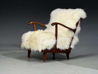 Svante Skogh Lounge Chairs Mongolian Fur Beech Sweden 1945