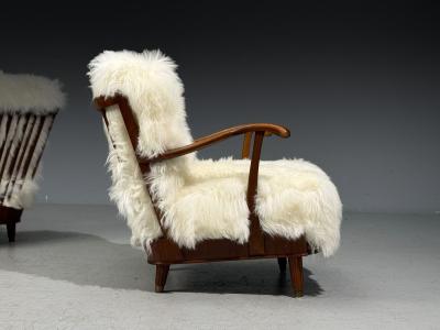 Svante Skogh Lounge Chairs Mongolian Fur Beech Sweden 1945