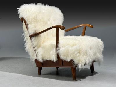 Svante Skogh Lounge Chairs Mongolian Fur Beech Sweden 1945