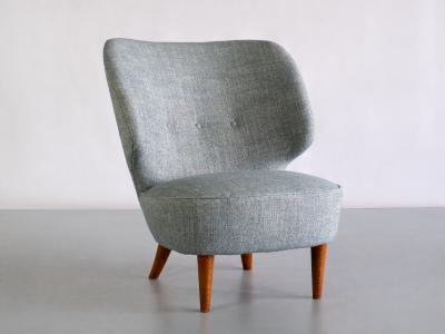 Sven Staaf Sven Staaf Easy Chair in Pierre Frey Linen and Elm Almgren Staaf Sweden 1953